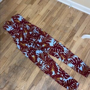 H&M Maroon and Yellow Leaf Print Jumpsuit